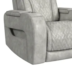 Prime Time P3 Recliner with 7 Colors LED, Cup Holders and Wireless Charger Controller in Leather Gel Light Grey