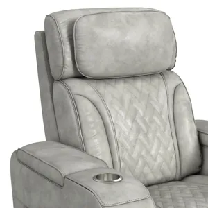 Prime Time P3 Recliner with 7 Colors LED, Cup Holders and Wireless Charger Controller in Leather Gel Light Grey