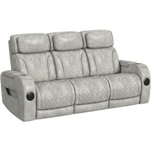 Prime Time P3 Sofa with I Table, reading light, heat, massage, LED, and speaker in Leather Gel Lite Grey