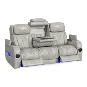 Prime Time P3 Sofa with I Table, reading light, heat, massage, LED, and speaker in Leather Gel Lite 
