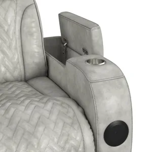 Prime Time P3 Sofa with I Table, reading light, heat, massage, LED, and speaker in Leather Gel Lite 