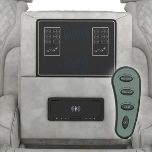 Prime Time P3 Sofa with I Table, reading light, heat, massage, LED, and speaker in Leather Gel Lite 