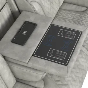 Prime Time P3 Sofa with I Table, reading light, heat, massage, LED, and speaker in Leather Gel Lite 