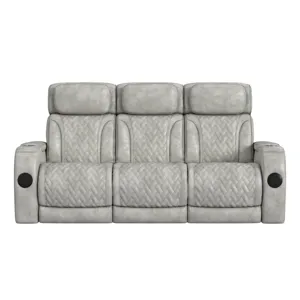 Prime Time P3 Sofa with I Table, reading light, heat, massage, LED, and speaker in Leather Gel Lite 