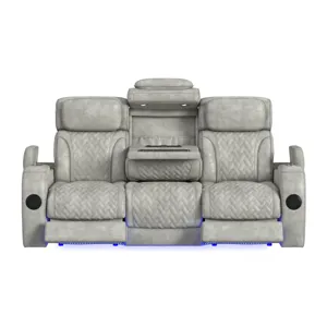 Prime Time P3 Sofa with I Table, reading light, heat, massage, LED, and speaker in Leather Gel Lite 