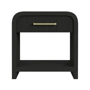 Ridgemont 1-Drawer Nightstand with USB in Black with Grain