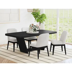 Sylvie Dining Side Chair with White Fabric in Black with Grain