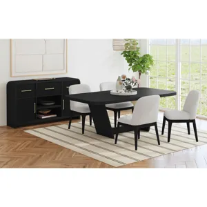 Sylvie Dining Side Chair with White Fabric in Black with Grain