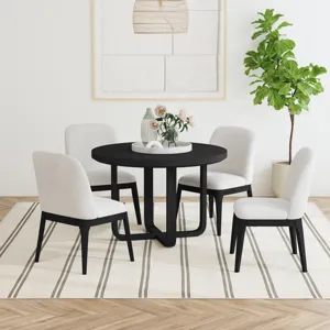 Sylvie Dining Side Chair with White Fabric in Black with Grain