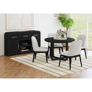Sylvie Dining Side Chair with White Fabric in Black with Grain