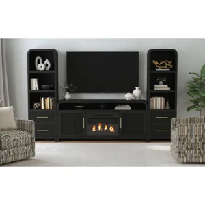 Ridgemont 70\" TV Console in Black with Grain w/23\" Fireplace Insert (All in One Box)