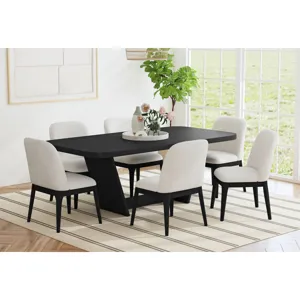 Sylvie Dining Side Chair with White Fabric in Black with Grain