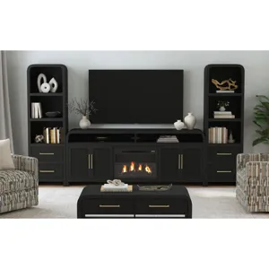 Ridgemont KIT - 82\" TV Console in Black with Grain w/23\" Fireplace Insert (Ships in 2 Boxes)