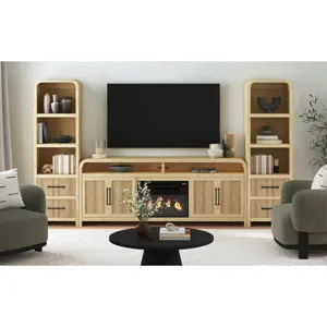 Ridgemont KIT - 82\" TV Console in Natural w/23\" Fireplace Insert (Ships in 2 Boxes)