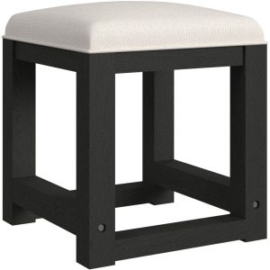 Ridgemont Dressing Stool with White Fabric in Black with Grain