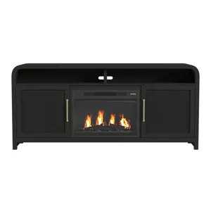 Ridgemont 70\" TV Console in Black with Grain w/23\" Fireplace Insert (All in One Box)