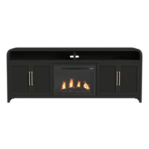 Ridgemont KIT - 82\" TV Console in Black with Grain w/23\" Fireplace Insert (Ships in 2 Boxes)