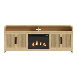 Ridgemont 82\" TV Console in Natural w/23\" Fireplace Insert (All in One Box)