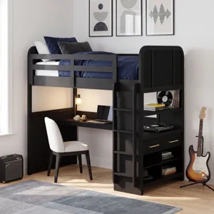 Ridgemont Loft Complete Bunk Bed in Black with Grain