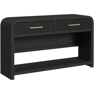 Ridgemont Sofa Table with Bottom Shelf in Black with Grain