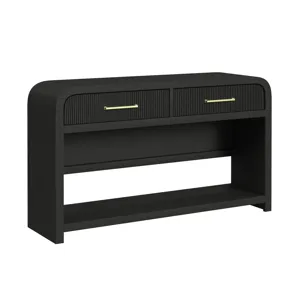 Ridgemont Sofa Table with Bottom Shelf in Black with Grain