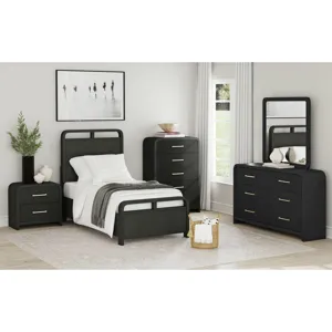 Ridgemont Twin Panel Bed in Black with Grain