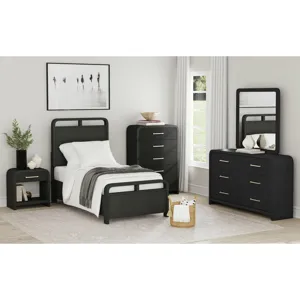 Ridgemont 1-Drawer Nightstand with USB in Black with Grain