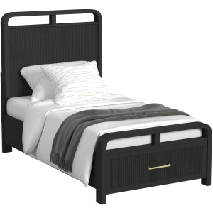 Ridgemont Twin Storage Bed in Black with Grain