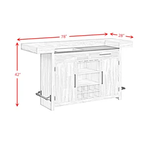 Rogen Rustic Bar Table with Ice Tray, USB and Power in Rustic White