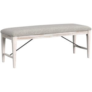 Rogen Rustic Dining Bench with Grey Fabric in Rustic White