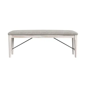 Rogen Rustic Dining Bench with Grey Fabric in Rustic White