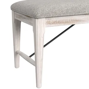 Rogen Rustic Dining Bench with Grey Fabric in Rustic White