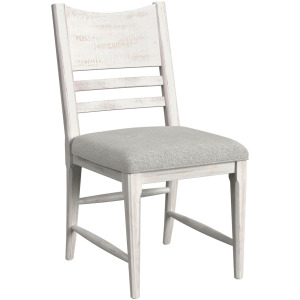 Rogen Rustic Dining Side Chair with Grey Fabric in Rustic White (2 Per Carton)