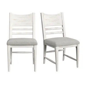Rogen Rustic Dining Side Chair with Grey Fabric in Rustic White (2 Per Carton)