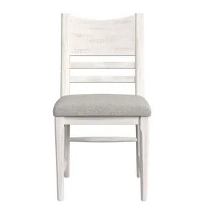 Rogen Rustic Dining Side Chair with Grey Fabric in Rustic White (2 Per Carton)