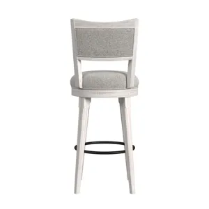 Rogen Rustic Swivel Bar Stool with Grey Fabric in Rustic White (2 Per Carton)