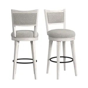 Rogen Rustic Swivel Bar Stool with Grey Fabric in Rustic White (2 Per Carton)
