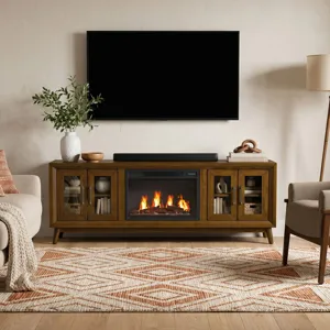 Santa Barbara KIT - 70" TV Console in Walnut w/23" Fireplace Insert (Ships in 2 Boxes)