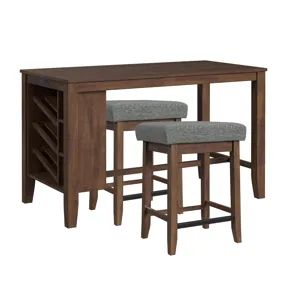 Santa Barbara Kitchen Island & 2 Counter Stools with Dark Grey Fabric in Walnut