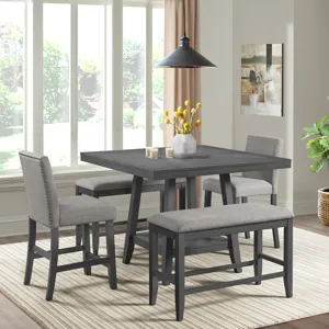 Seneca Counter Bench without Back and with Grey Fabric in Grey