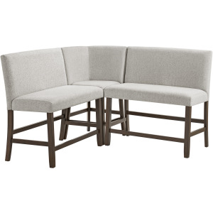 Seneca Counter 3PC Corner Bench with Grey Fabric in Brown