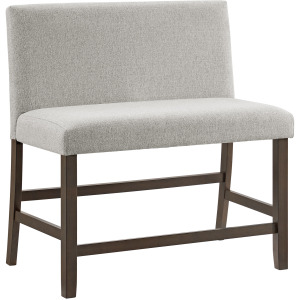 Seneca Counter Bench with Upholstered Back and Grey Fabric in Brown