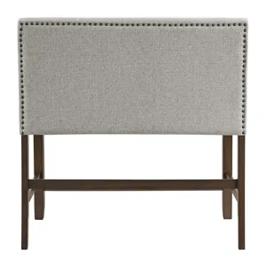 Seneca Counter Bench with Upholstered Back and Grey Fabric in Brown