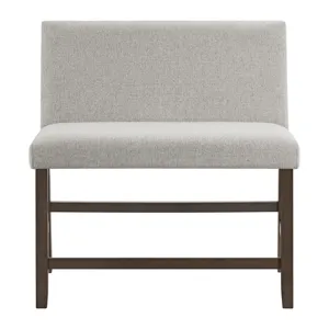 Seneca Counter Bench with Upholstered Back and Grey Fabric in Brown