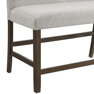 Seneca Counter Bench with Upholstered Back and Grey Fabric in Brown