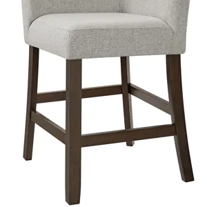 Seneca Counter Corner Bench with Upholstered Back and Grey Fabric in Brown