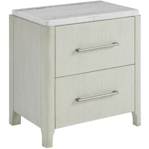 South Beach 2-Drawer Nightstand with USB & White Marble Top in Almond White