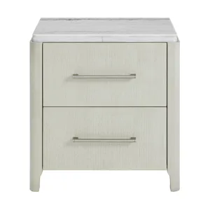 South Beach 2-Drawer Nightstand with USB & White Marble Top in Almond White