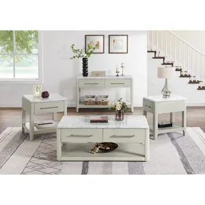 South Beach Side Table with White Marble Top in Almond White