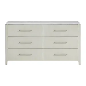 South Beach 6-Drawer Dresser with White Marble Top in Almond White